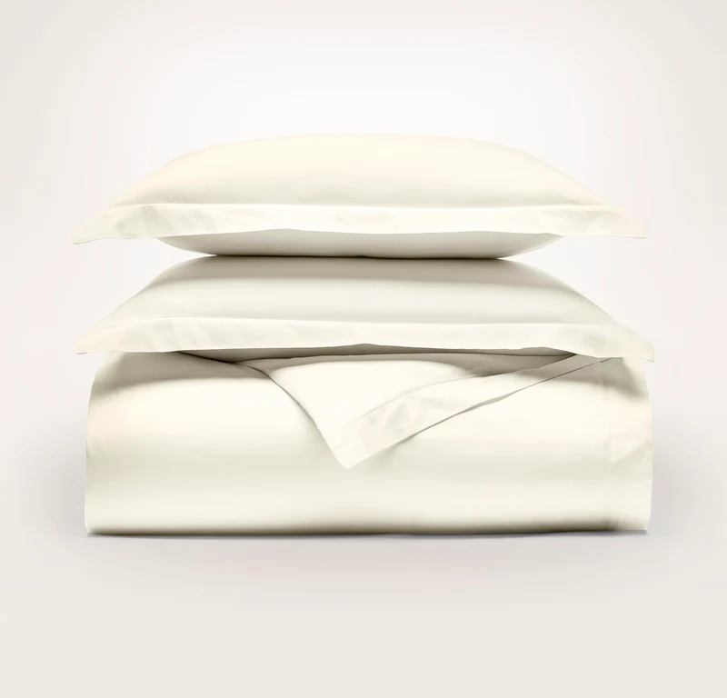 Percale Hemmed Duvet Set - Cream
