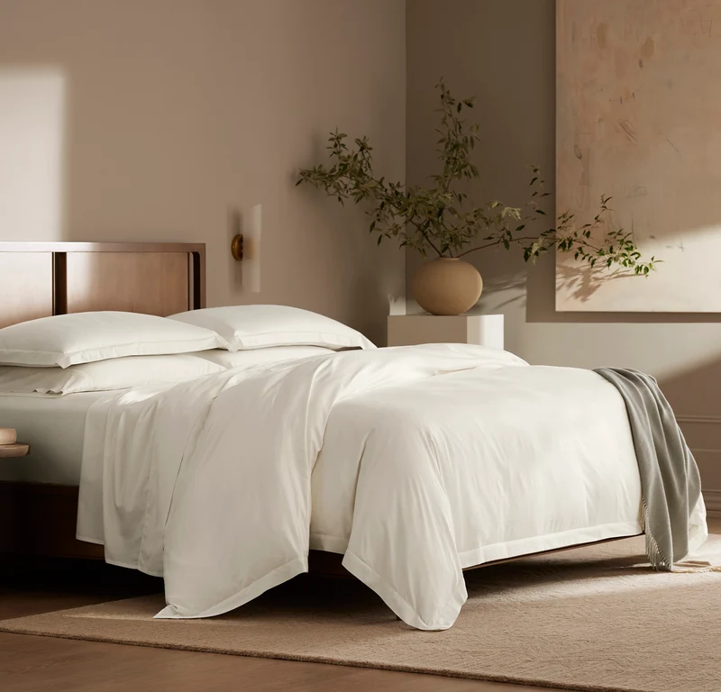 Percale Hemmed Duvet Set - Cream