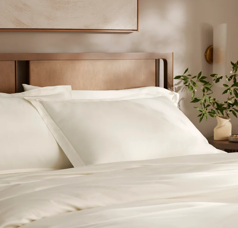 Percale Hemmed Duvet Set - Cream