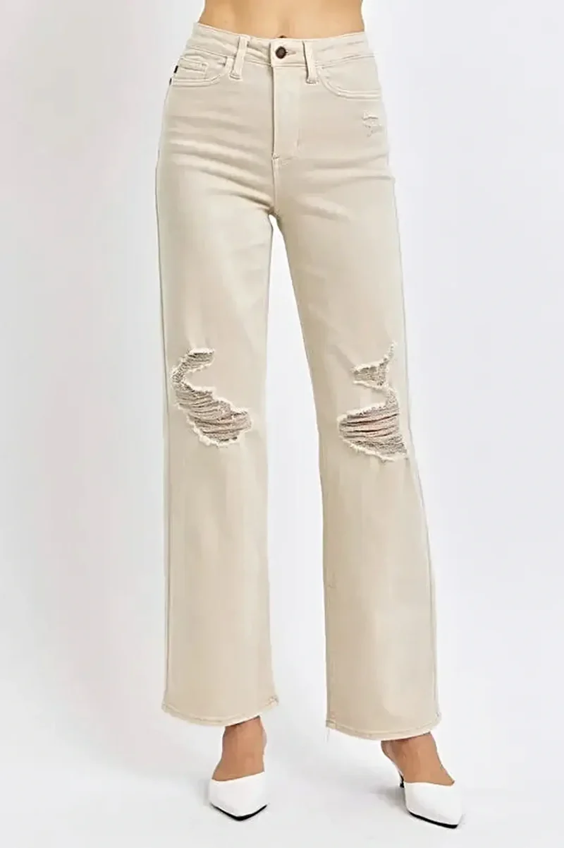 Judy Blue jeans met hoge taille en wijde pijpen - een verwassen look voor een chique stijl en comfort.