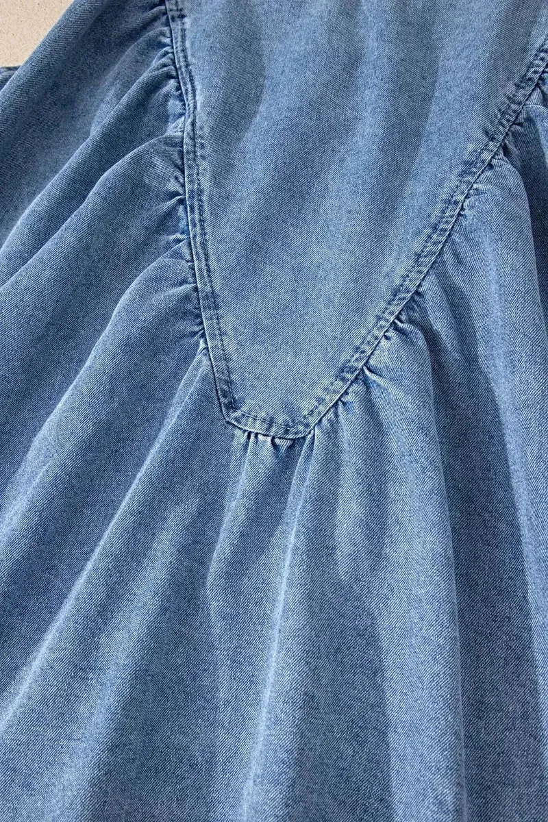Gerimpelde denim blouse - Mouwloze top in patchworkstijl van een katoenmix