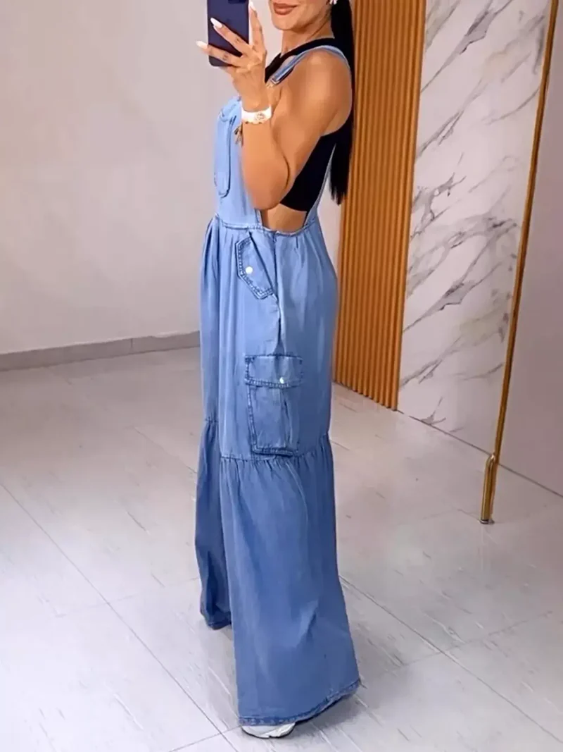 Overalls met wijde pijpen en zakken in grote maten - Comfortabele en stijlvolle denimstof.