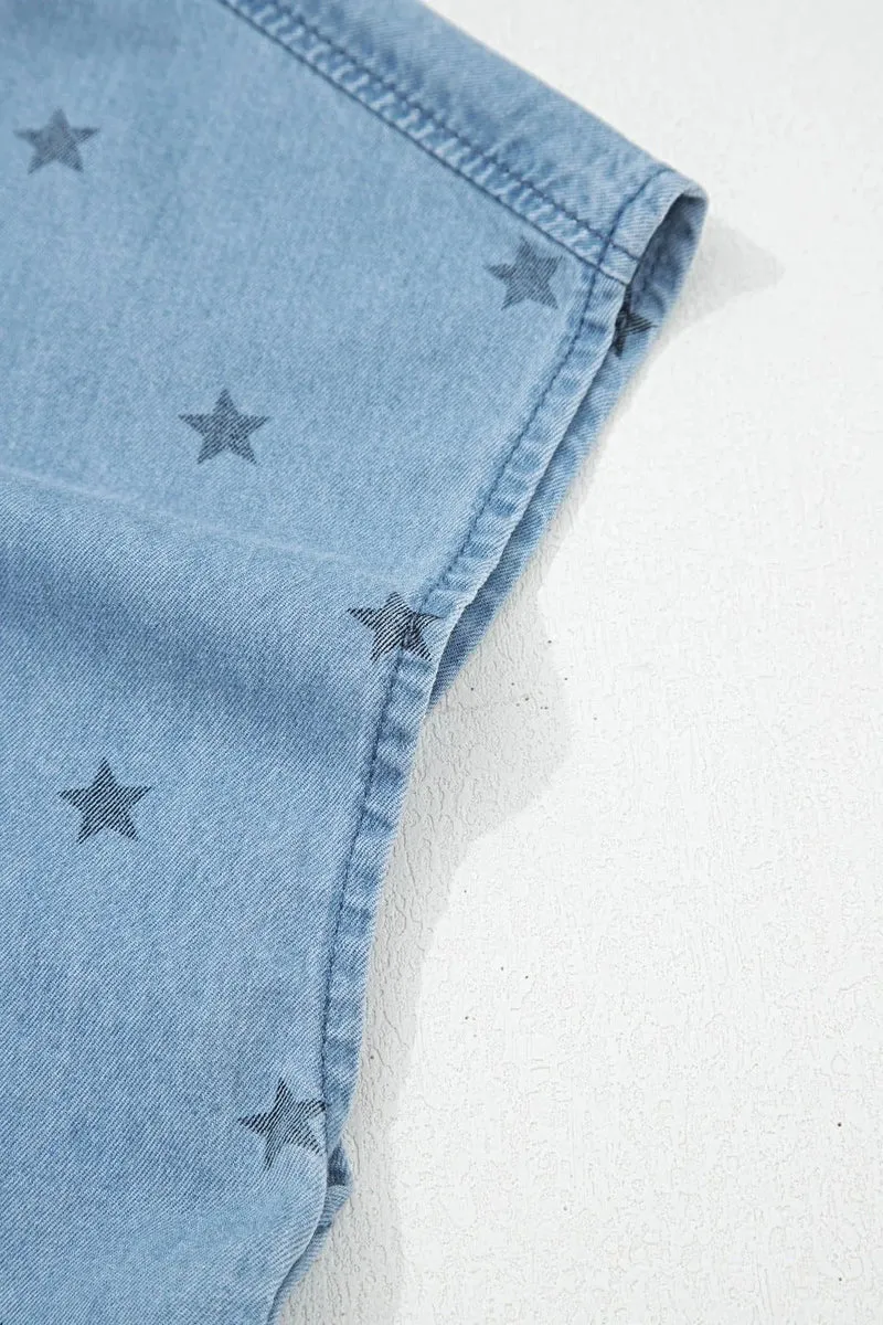 Premium denim overhemd met korte mouwen en dubbele borstzak voor een moeiteloze stijl.