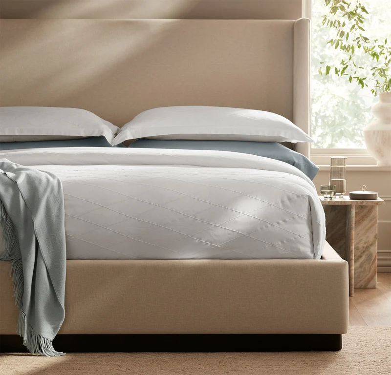 Reserve Embellished Duvet Set - White/White Embroidered Lattice