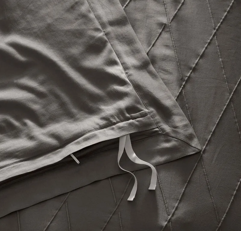Reserve Embellished Duvet Set - Stone/Stone Embroidered Lattice