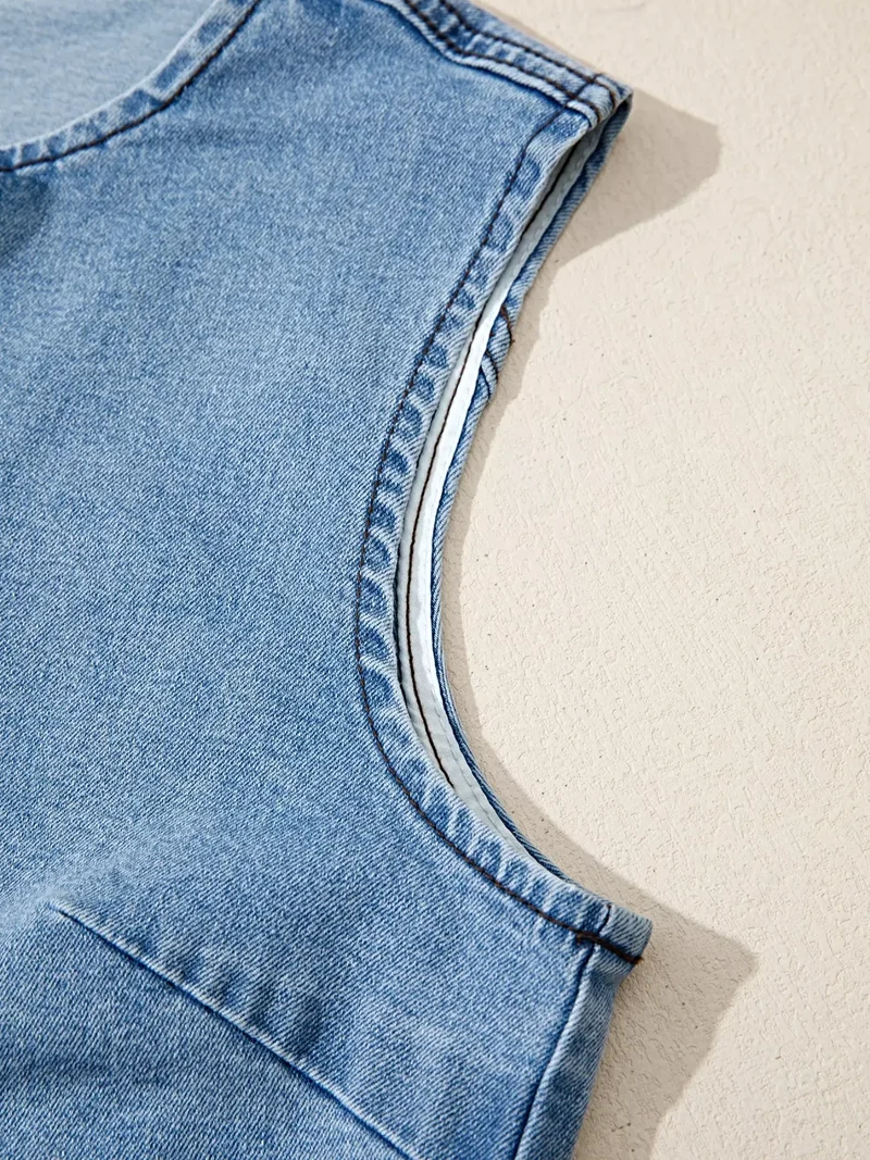 Trendsi denim vest met knopen - ontwerp met knoopsluiting aan de voorkant, hoogwaardige katoenmix, chique splitstijl