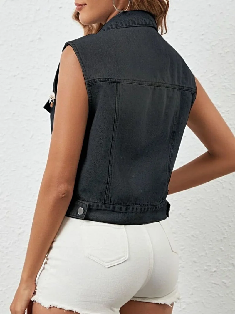 Stijlvol denim vest met knoopsluiting voor dames - 95% rayonstof met klassiek design