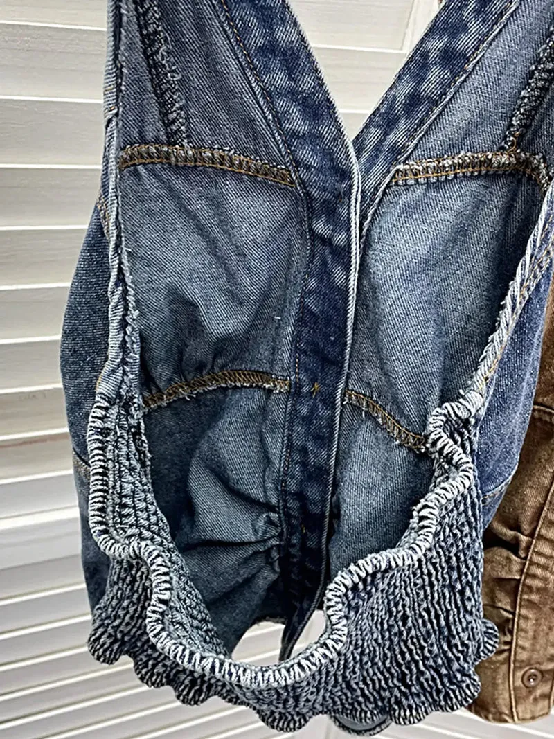 Elegante denim haltertop met smockwerk en knoopdetails - perfecte pasvorm voor alle maten
