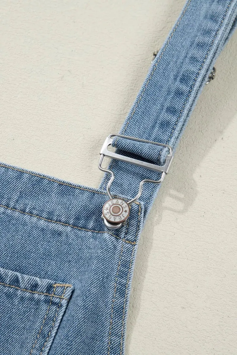 Elegante retro jumpsuit met zakken en geplooide wijde pijpen - Chique denim mode voor dames