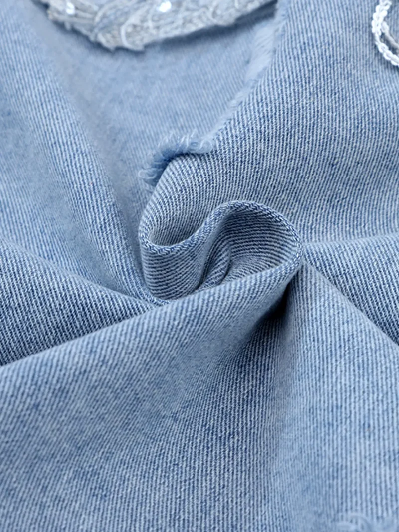 Spijkerjasje met franjes, pailletten, een verwassen look en zakken - Geïmporteerde stijl