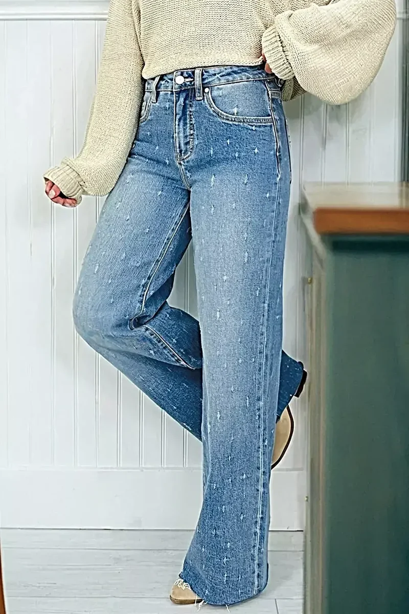 Stijlvolle jeans met een verwassen look, buikcorrigerend effect, rafelige zoom en functionele zakken.