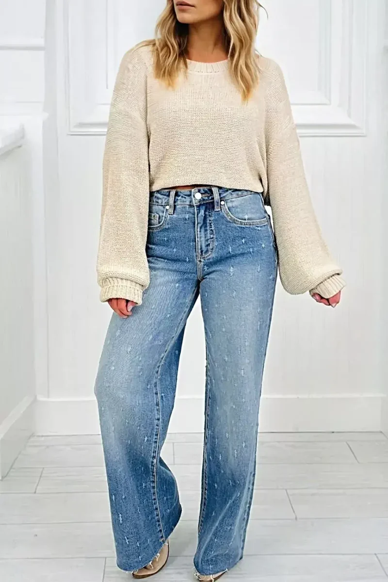 Stijlvolle jeans met een verwassen look, buikcorrigerend effect, rafelige zoom en functionele zakken.