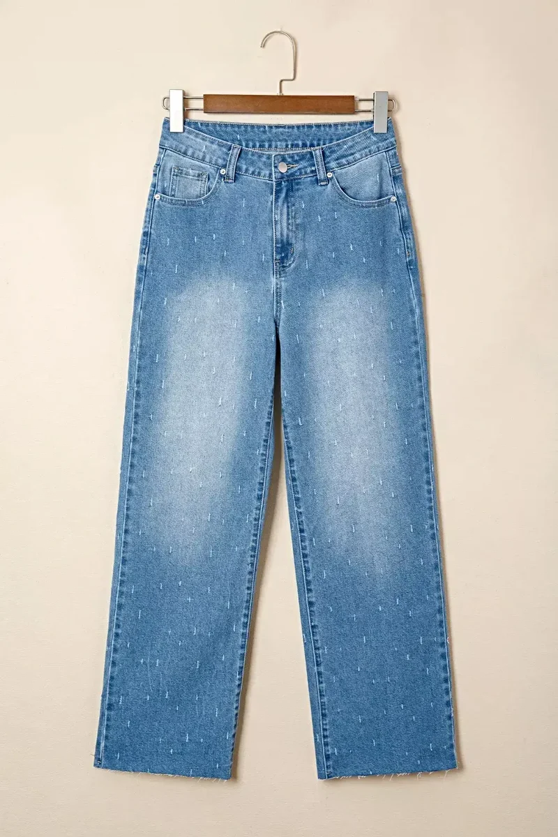 Stijlvolle jeans met een verwassen look, buikcorrigerend effect, rafelige zoom en functionele zakken.