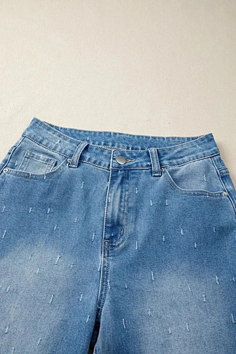Stijlvolle jeans met een verwassen look, buikcorrigerend effect, rafelige zoom en functionele zakken.