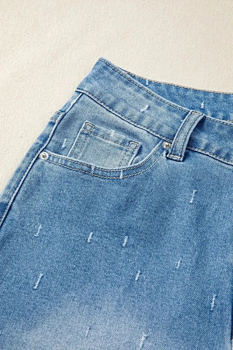 Stijlvolle jeans met een verwassen look, buikcorrigerend effect, rafelige zoom en functionele zakken.