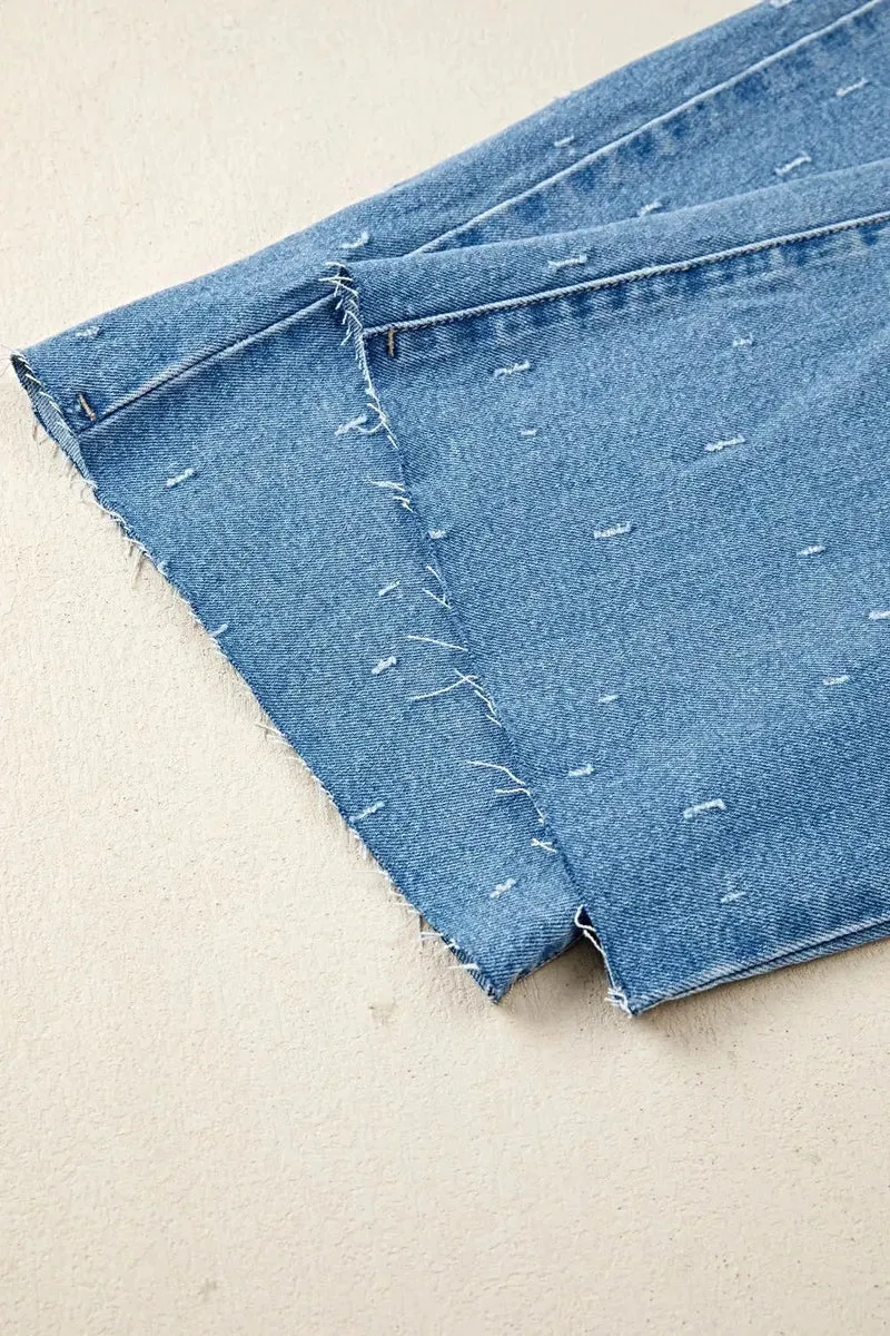 Stijlvolle jeans met een verwassen look, buikcorrigerend effect, rafelige zoom en functionele zakken.