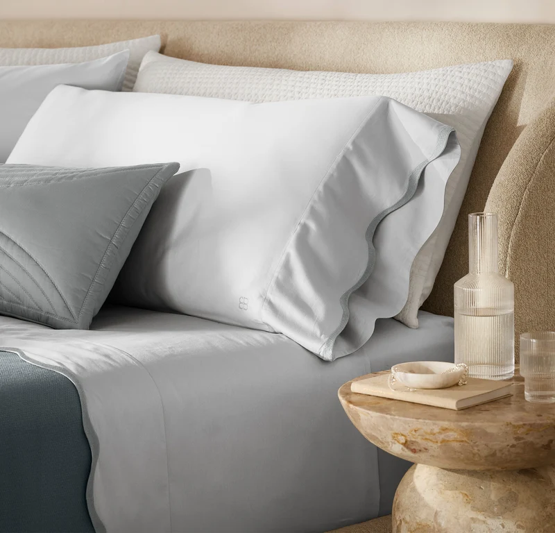 Signature Embellished Sheet Set - Sky/Shore Curved Edge
