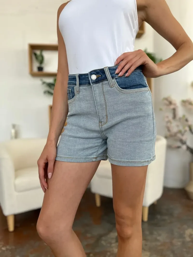 Judy Blue Color Block Denim Shorts voor dames - Trendy & stijlvolle zomeressential