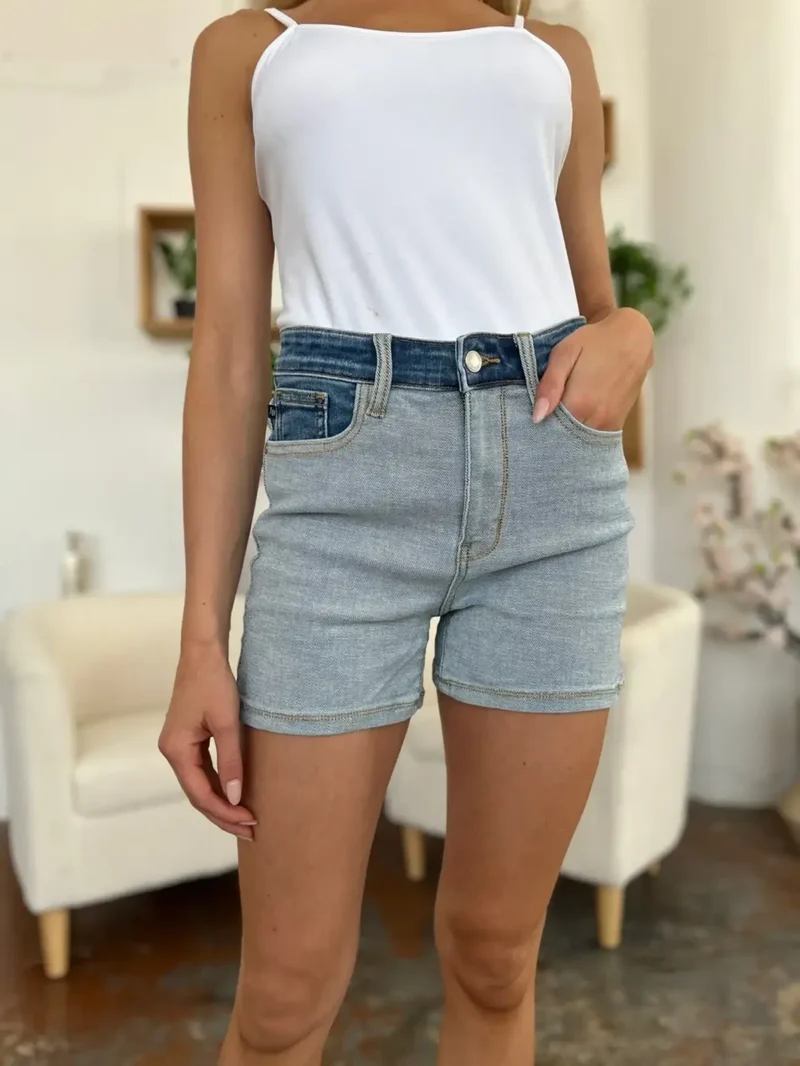Judy Blue Color Block Denim Shorts voor dames - Trendy & stijlvolle zomeressential