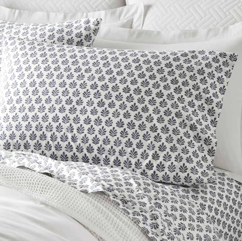 Percale Hemmed Pillowcase Set - Mineral Dot Blossom