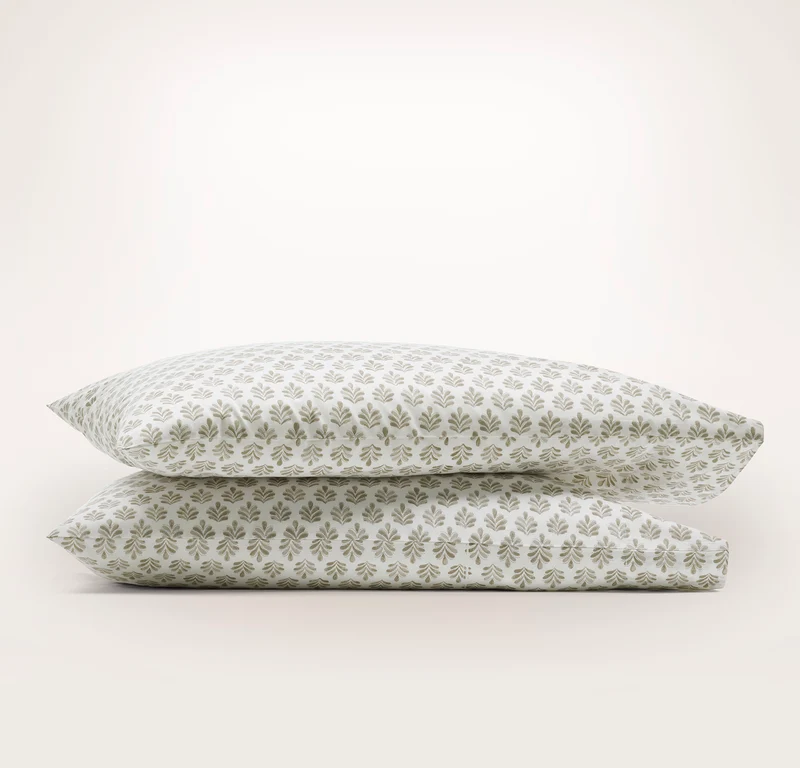 Percale Hemmed Pillowcase Set - Oak Dot Blossom