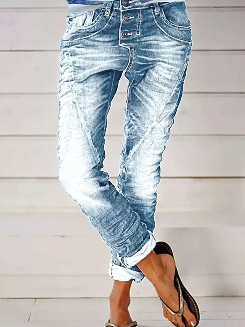 Stijlvolle jeans met knoopsluiting in grote maten - normale maat, geen stretch, met zakken - trendy en comfortabel