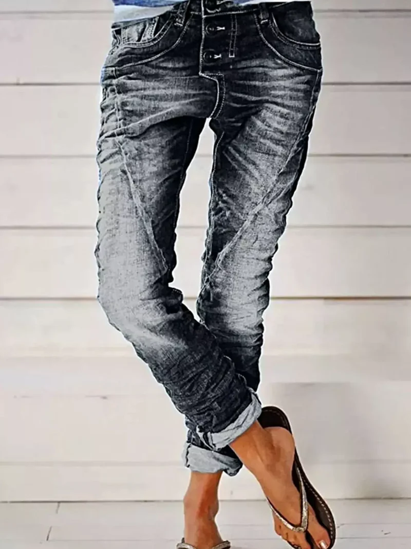 Stijlvolle jeans met knoopsluiting in grote maten - normale maat, geen stretch, met zakken - trendy en comfortabel