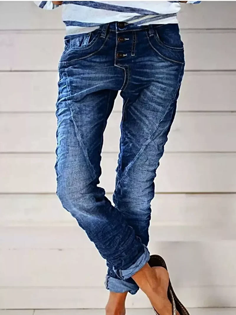Stijlvolle jeans met knoopsluiting in grote maten - normale maat, geen stretch, met zakken - trendy en comfortabel