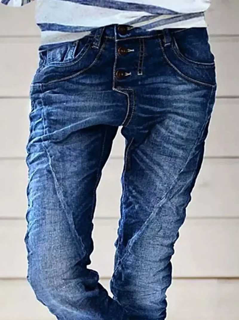 Stijlvolle jeans met knoopsluiting in grote maten - normale maat, geen stretch, met zakken - trendy en comfortabel