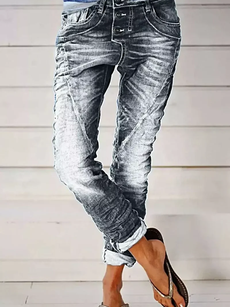 Stijlvolle jeans met knoopsluiting in grote maten - normale maat, geen stretch, met zakken - trendy en comfortabel