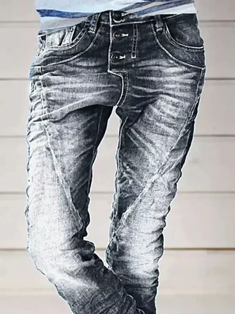 Stijlvolle jeans met knoopsluiting in grote maten - normale maat, geen stretch, met zakken - trendy en comfortabel
