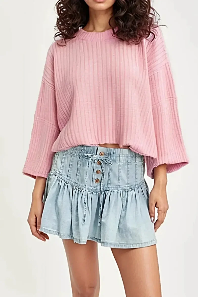 Stijlvol denim minirokje met ruches en knoopjes - comfortabele mix van 70% katoen