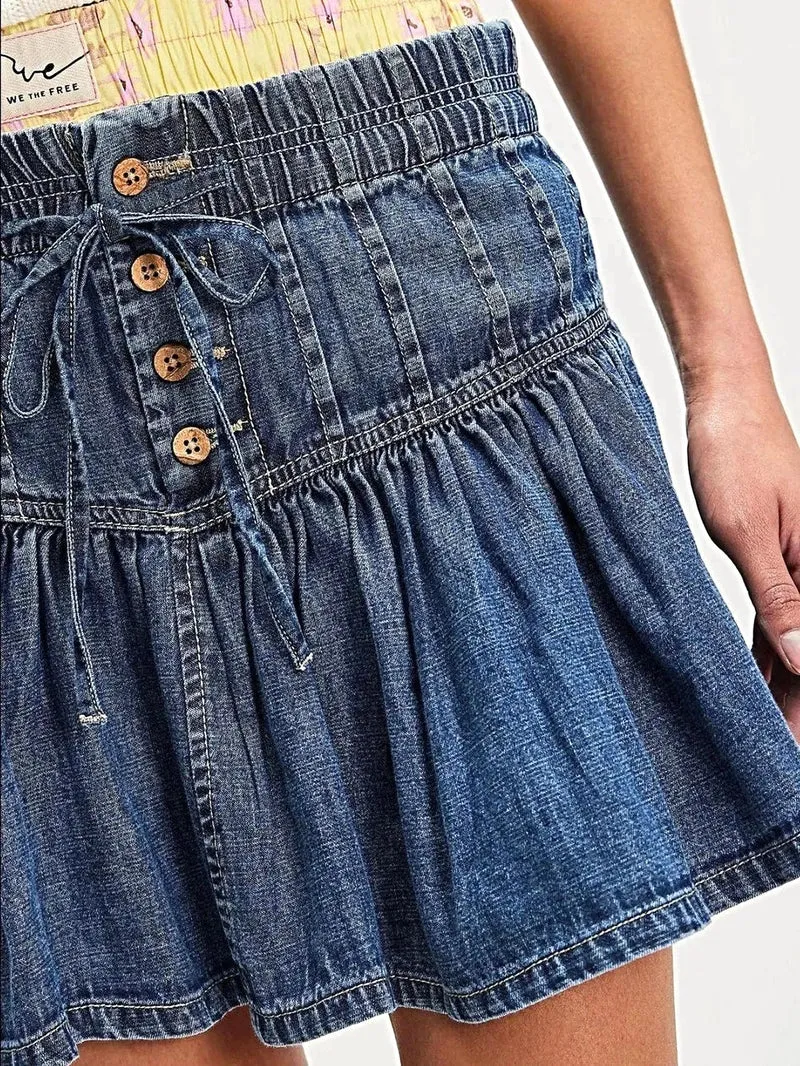 Stijlvol denim minirokje met ruches en knoopjes - comfortabele mix van 70% katoen