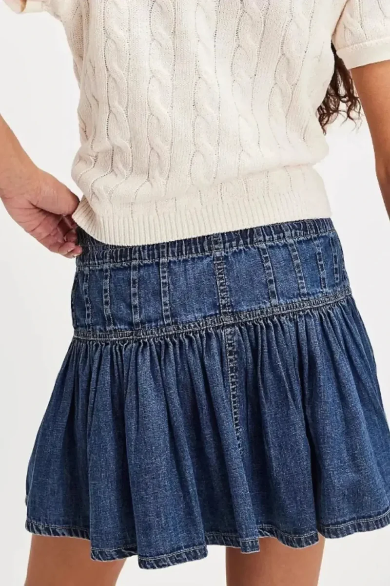 Stijlvol denim minirokje met ruches en knoopjes - comfortabele mix van 70% katoen