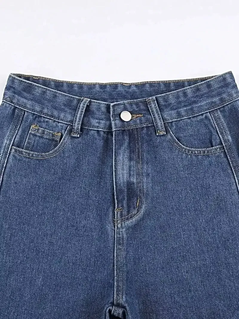 Stijlvolle jeans met een verwassen look voor dames, met een open vetersluiting - trendy en comfortabele pasvorm.