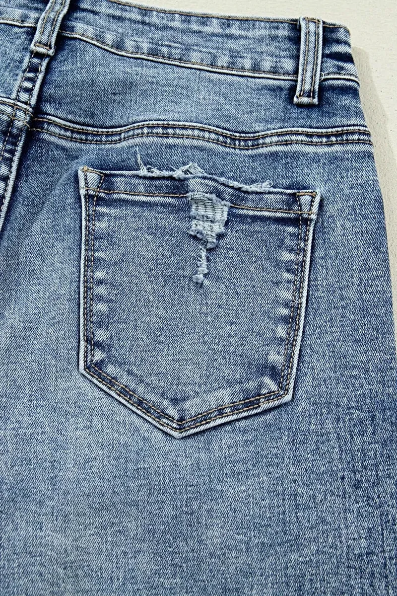 Gescheurde jeans met omgeslagen pijpen voor dames - Losse, rechte pasvorm, 72% katoen, klassieke stijl