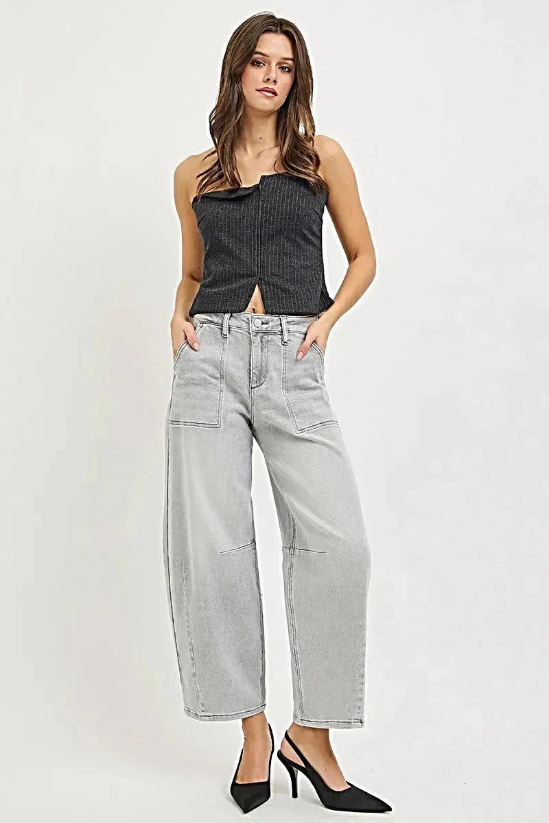 Stijlvolle RISEN Slouchy Cropped Barrel Leg Denim Jeans - Comfortabele en trendy pasvorm