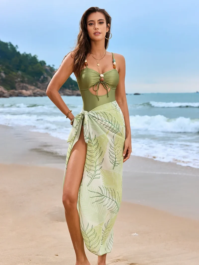 Badpak met cutout sweetheart hals en cover-up