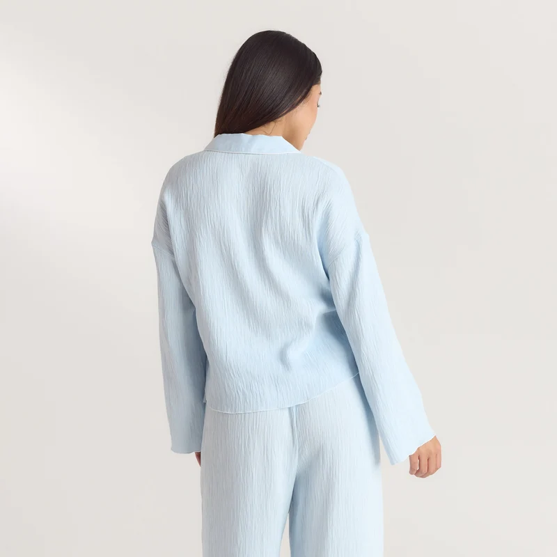 Crinkle Pyjama Shirt - Blauw