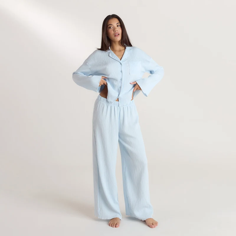 Crinkle Pyjama Shirt - Blauw