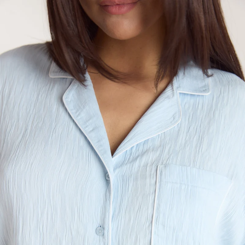 Crinkle Pyjama Shirt - Blauw