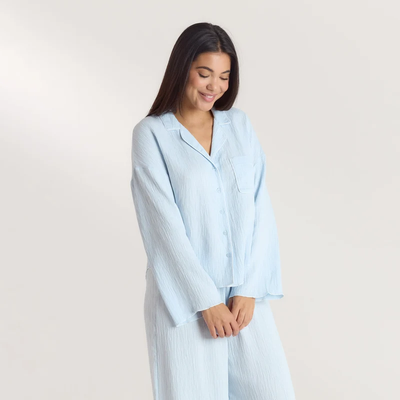 Crinkle Pyjama Shirt - Blauw