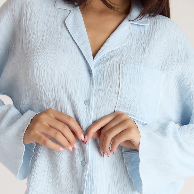 Crinkle Pyjama Shirt - Blauw
