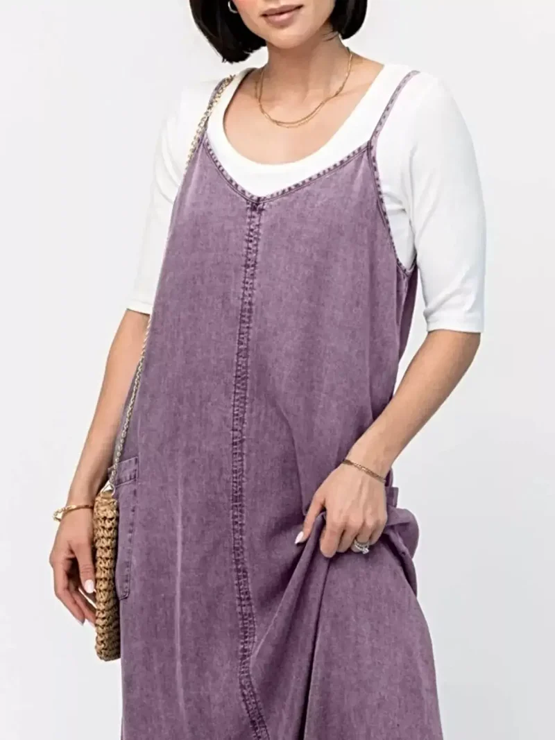 Stijlvolle denim maxi-jurk met camisole-effect - klassiek blauw, 80% katoen, perfect voor een casual chique look.