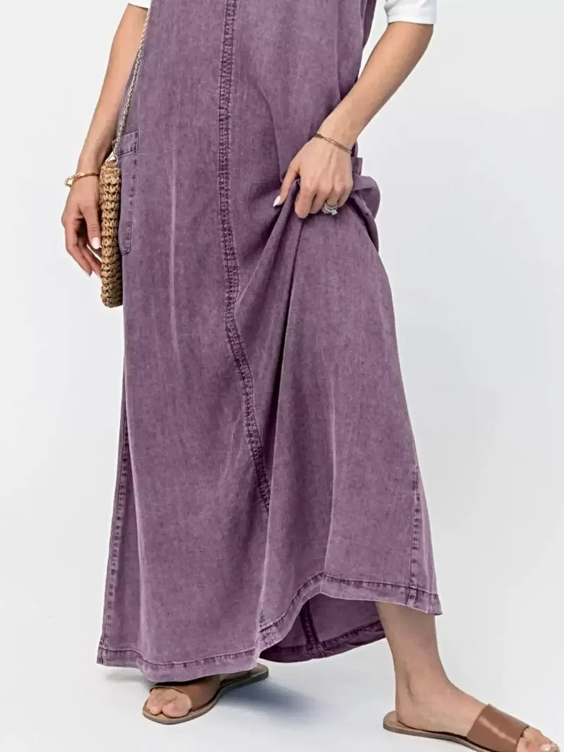 Stijlvolle denim maxi-jurk met camisole-effect - klassiek blauw, 80% katoen, perfect voor een casual chique look.