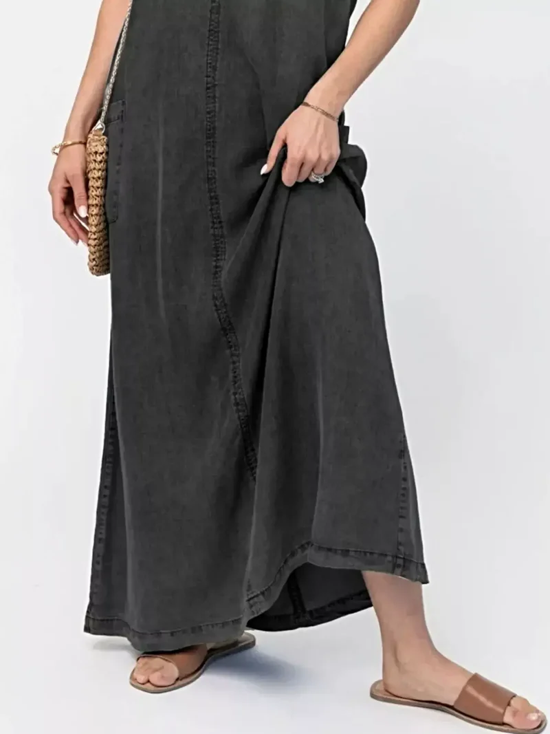 Stijlvolle denim maxi-jurk met camisole-effect - klassiek blauw, 80% katoen, perfect voor een casual chique look.