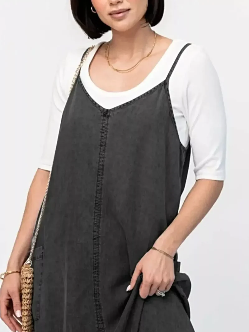 Stijlvolle denim maxi-jurk met camisole-effect - klassiek blauw, 80% katoen, perfect voor een casual chique look.