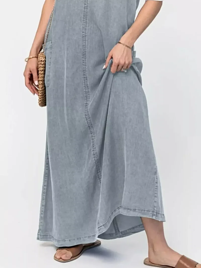 Stijlvolle denim maxi-jurk met camisole-effect - klassiek blauw, 80% katoen, perfect voor een casual chique look.