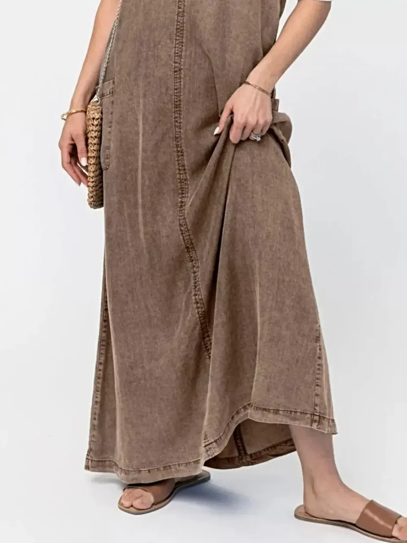 Stijlvolle denim maxi-jurk met camisole-effect - klassiek blauw, 80% katoen, perfect voor een casual chique look.