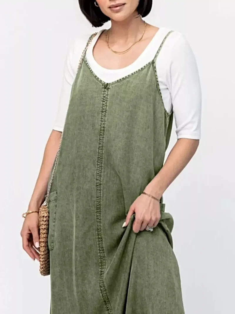 Stijlvolle denim maxi-jurk met camisole-effect - klassiek blauw, 80% katoen, perfect voor een casual chique look.